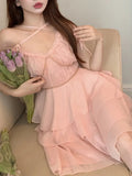 Pink Sweet Dress Women Elegant Sexy Party Mini Dresses Female Korean Fashion Bandage High Waist Holiday Strap Dress