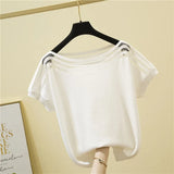 Size Summer Short Sleeve Tshirt Women Loose Korean Slim Ice Silk Solid T-shirt O Neck Chic Splicing Casual Tee Blusas