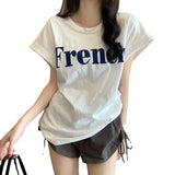 Toloer New Net Red Ins Super Fire Show Thin Shoulder Sweet Cool Short-Sleeved T-Shirt Loose Female Summer Student Coat