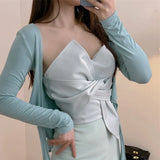 Slim Irregular Tank Tops For Women Square Collar Sleeveless Patchwork Bowknot Solid Vests Female Summer Clothes