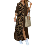 ZANZEA Fashion Women Shirt Dress 2022 Spring Autumn Leopard Printed Patchwork Maxi Dresses Long Sleeve Loose Oversize Robe