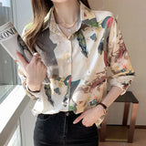 print ladies shirts casual loose Women's Blouses 2021 Spring Autumn Long Sleeve Shirts Tops Blusas