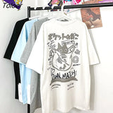 Cotton Harajuku Japan Kanji Cartoon Cats Graphic T Shirts New Hip Hop Funny Men Woman Tshirts O-neck Oversized Casual