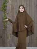 Kaftan Muslim Prayer Garment Dress Arab Middle Eastern Prayer Hijab Teen Girl Simple Two-Piece Suits Kids Islamic Clothing-Outfit
