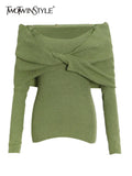 Korean Fashion Sweater For Women Slash Neck Long Sleeve Slim Solid Knitting Pullover Female Spring Clothing