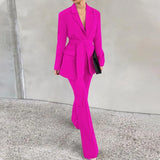 Women Suit Blazers VONDA Ladies Casual Lapel Coats Color Patchwork Autumn Office Formal Long Sleeve Thin Pant Sets no