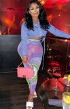 Crop Shirt and Multicolor High Waist Slim Pants