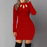 Dress Women Long Sleeve Solid Color Dresses Spring Autumn Sexy Hollow Out Round Neck Black Mini Dress Cotton S M L
