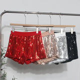 Shooting Babes Shiny Shiny Splicing Loose Waist Shorts Design Feel Thin Broad Leg Hot Pants