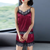 Pajamas Set Home Suit Top And Shorts Sexy V-Neck Sleeveless Satin Lace Sleepwear Pijama Home Clothes For Women