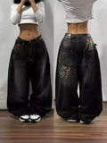 Black Wide-Legged Jeans 2024 New Spring And Autumn Style Middle Waist Style Sagging Jeans-Outfit
