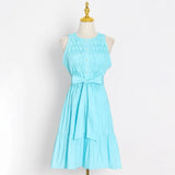 Vintage Tank Dress For Women Round Neck Sleeveless High Waist Loose Solid Mini Dresses Female Summer Clothing
