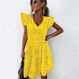 Dress 2021 Women Ruffle Spring Street Sexy Casual Slim Thin Beach Party O Neck Mini Polka Dot Dress Vestidos De