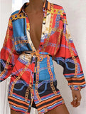Print Long Sleeve Blouse Dress with