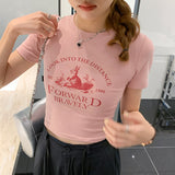 Shoulder Short-Sleeved T-Shirt Female Designer Spice Girl Style Slim Summer T-Shirt Tight Short T-Shirt-Outfit