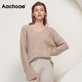 Casual Loose Knit Sweater Women V Neck Stripe Pullover Tops Batwing Long Sleeve Solid Lady Sweaters Jumper Pulls