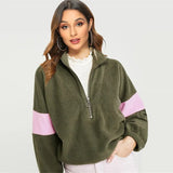 Patchwork Fleece Sweatshirts 2021 Autumn Winter Warm Hoodies For Women Casual Long Sleeve Zipper Teddy Hoodie Loose