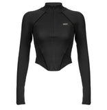 Fashionable Women's Wear Ins Street Fashion Spicy Girl Style Invisible Zipper Collar Line T-Shirt-Outfit