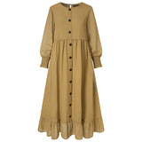Casual Solid Puff Sleeve Ladies Kaftan Sundress ZANZEA Vintage Chiffon Dress Women 2023 Spring Ruffle Maxi Vestidos 425-1-Outfit