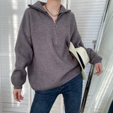 High Neck Ring Zipper Sweater For Women Autumn Winter Thicken Oversized Women