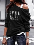 Women's Pullover Sweatshirt Heart Printed Long Sleeve One Shoulder Tops Autumn Winter Sweat Shirts Woman Casual