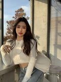 Graduation party Women Short Pullovers Mink Cashmere Crewneck Solid Knitted Sweater Sweet Girls Slim Fit Long Sleeve Striped Top Spring