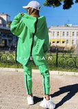 Street Loose Oversized Tracksuit Back Zipper Long Hoodie + Pants Set Winter Alphabet Sportswear Pullover Hip-Hop Two-Piece