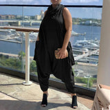 Celmia 2022 Women Long Jumpsuits Fashion Stacking High Collar Sleeveless Sexy Rompers Casual Dropped Crotch Zipper Harem