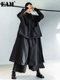 Women Black Big Size Long Pocket Trench New Lapel Long Sleeve Loose Fit Windbreaker Fashion Spring Autumn 2023