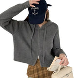 Hooded Knitted Cardigan Girls Fall 2024 New Style Short Rope With Loose Jackets-Outfit