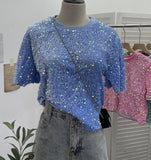 Sequin Short Sleeve T-Shirt 2025 Spring And Summer Korean Version Of Loose Night Club Bling Top