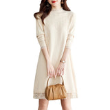 And Winter Lace Stitched Knitted Dress Femininity New Bottom Women's Medium-Length Loose Sweater Skirt-Outfit