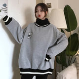 Women Thicker Plus Velvet Solid Striped Printed Oversize Loose Turtleneck Full Sleeve Womens Hoodie Leisure Korean