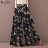 ZANZEA 2022 Kaftan Printed Pants Women's Wide Leg Trousers Elastic Waist Long Pantalon Palazzo Casual Floral