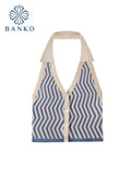 Casual Women Cardigan Fashion Female Knitted Strapless Backless Crop Tops V-neck Stripe Button Sexy Party Tank
