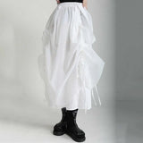 Black Irregular Drawstring Bandage High Elastic Waist Half-body Skirt Women Fashion Tide New Spring Summer 2023