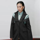 TWOTWINSTYLE Hollow Out Woolen Coats For Women Lapel Collar Long Sleeve High Waist Slim Jackets Female 2020 Clothing Fashion
