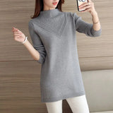 Winter Women Knitwear Sweater Pullover Fashion Long Sleeve Half Turtleneck Sweater Jumper Female Solid Loose Tops