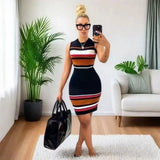 Wind Fine Shoulder Sleeveless Color Slimming Temperament Casual Striped Knitted