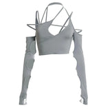 Toloer New Summer Women's Wear Solid Color Sling Hanging Neck Exposed Navel Exposed Back Sleeve Female