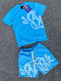 High Street Fashion Hip Hop Suit Men 2023 Summer Fashion T-Shirt Printed Syna Shorts-Outfit