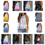 Print Round Neck Halter Sexy Sleeveless