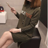 Knit Sweater Pullover NEW Autumn Winter Clothes Half Turtleneck Long-sleeved Bead Medium long Jumper Sweater Female