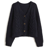 New Autumn Fashion Twist Solid Color Knitted Cardigan Women's Sweater Short Top Loose Sweater Thick Needle-Outfit