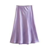 2024 New Elastic Waistline Simple Full-Color Satin Full-Length Skirt-Outfit