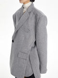 Fashion Women's Woolen Blazer Single Button Dislocation Design Silhouette Long Sleeve Suit Jackets Autumn 2023 New