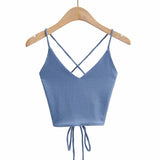 Women Sexy Backless Lace-up Tops Summer Clothes 2024 Fashion Sleeveless V-neck Tops Sexy Club-Outfit
