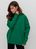 Women Turtleneck Knitted Sweater Simple Loose Long Sleeve Solid Pullover Top Autumn Winter Warm Casual Oversized Lady