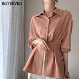 Stylish Chic Turn-down Collar Women Chiffon Shirts Elegant Single-breasted Slim Waist Female Solid Blouses Tops