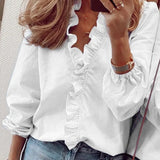 New Women Shirt Ruffle Patchwork Fashion Print Plus Size Tops Casual Loose Streetwear Elegant Office Work Wear